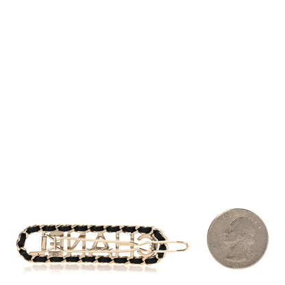 Chanel Metal Lambskin Vintage Allure Logo Hair Clip Black Gold 2 of 3