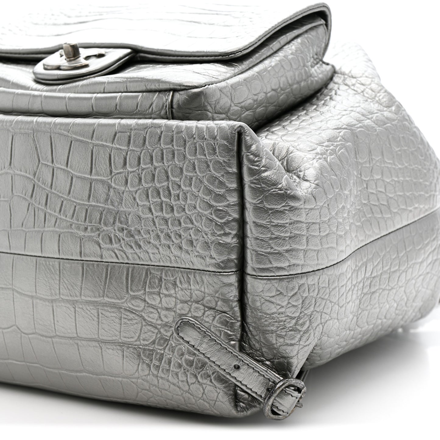 Metallic Calfskin Crocodile Embossed Large Backpack Silver