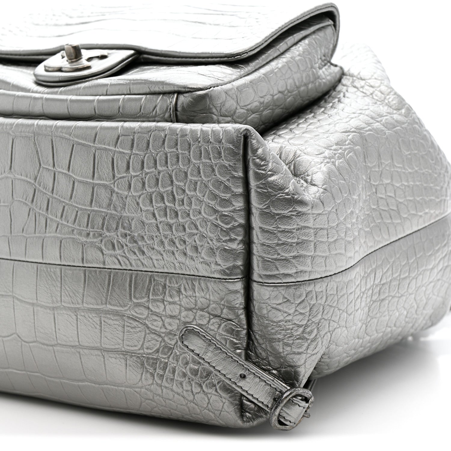Chanel Metallic Calfskin Crocodile Embossed Large Backpack Silver 10 of 10