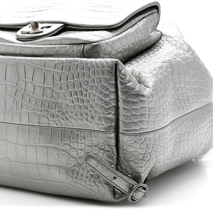 Chanel Metallic Calfskin Crocodile Embossed Large Backpack Silver 10 of 10