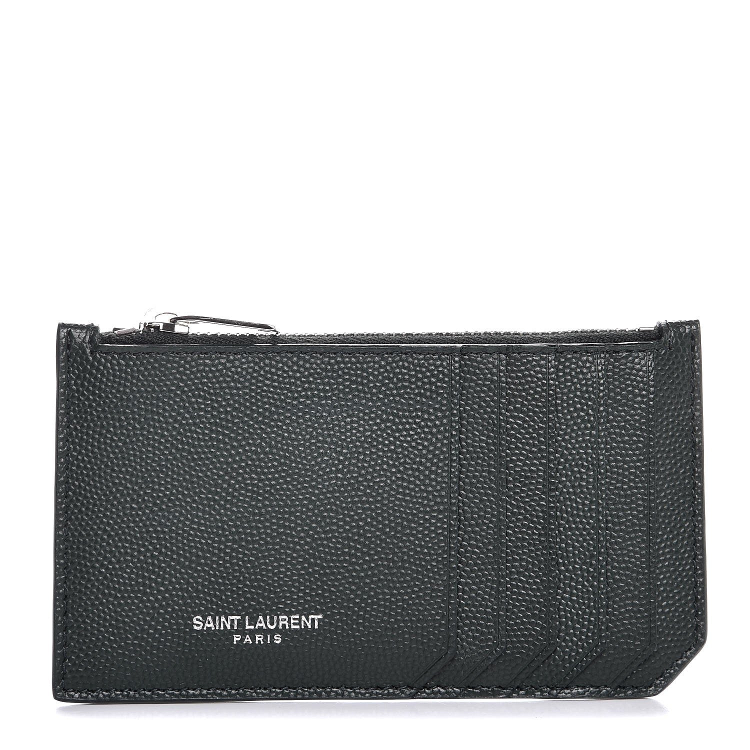 Saint Laurent Grained Calfskin 5 Fragments Zip Pouch Card Holder New Vert Fonce 1 of 8