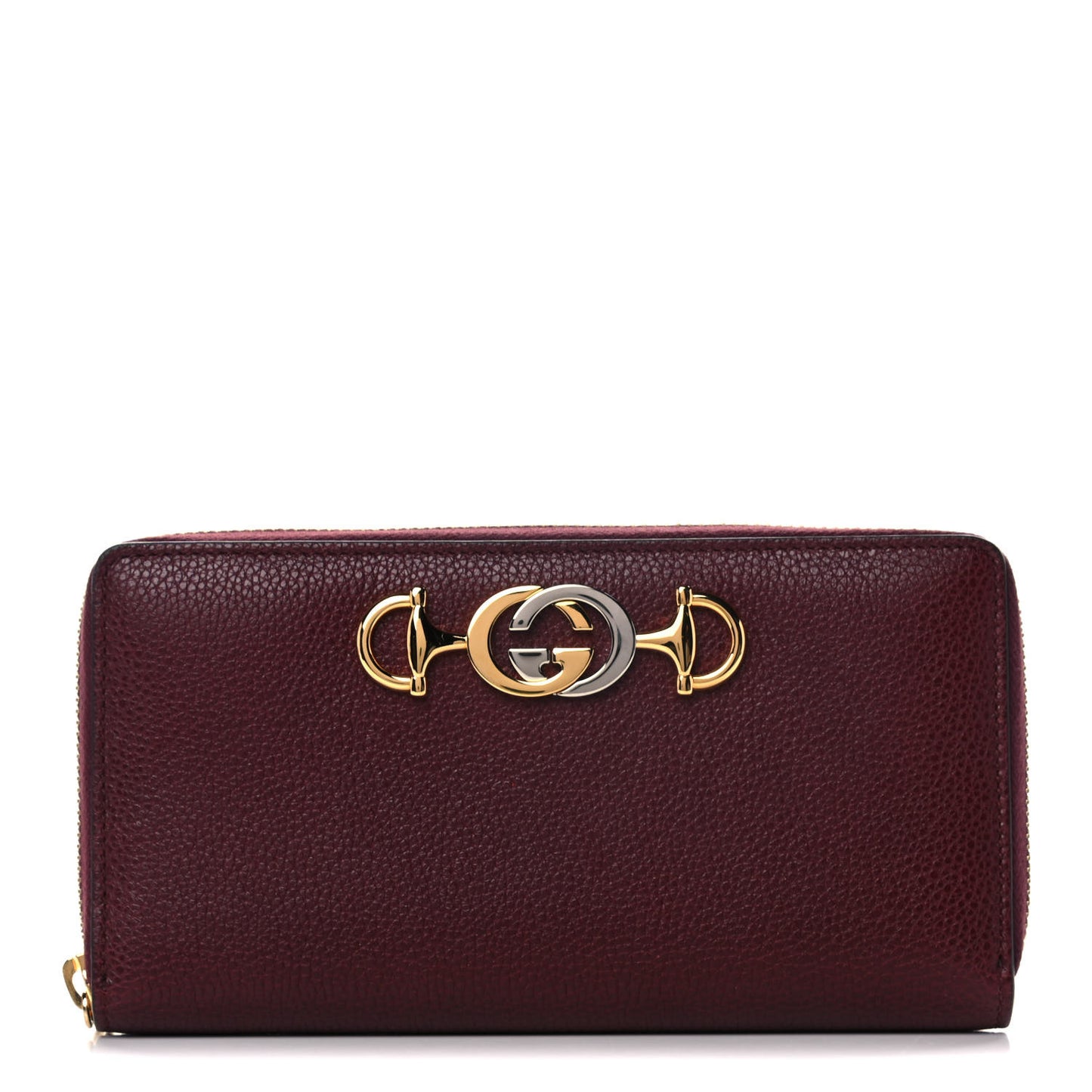 Grainy Calfskin Zumi Zip Around Wallet Vintage Bordeaux