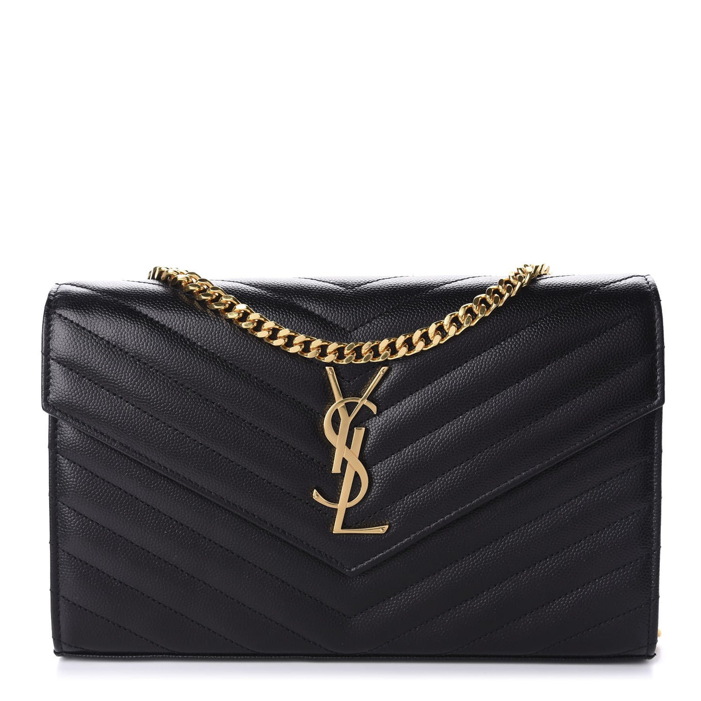 Grain De Poudre Matelasse Chevron Monogram Chain Wallet Black