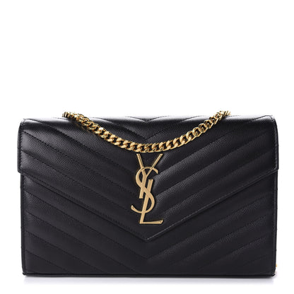 Saint Laurent Grain De Poudre Matelasse Chevron Monogram Chain Wallet Black 1 of 9