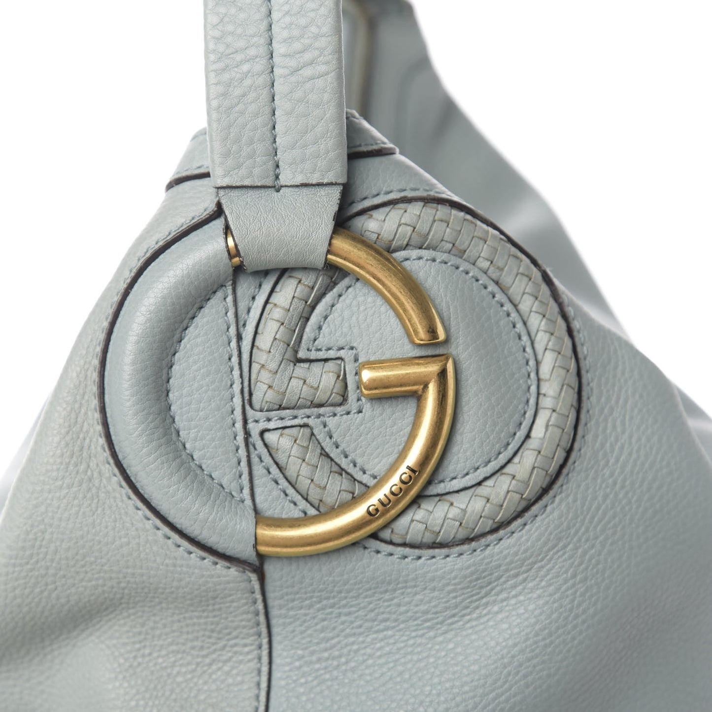 Pebbled Calfskin Twill Hobo Light Blue