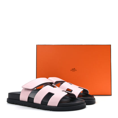 Hermes Calfskin Womens Chypre Sandals 38 Rose Porcelaine 10 of 10