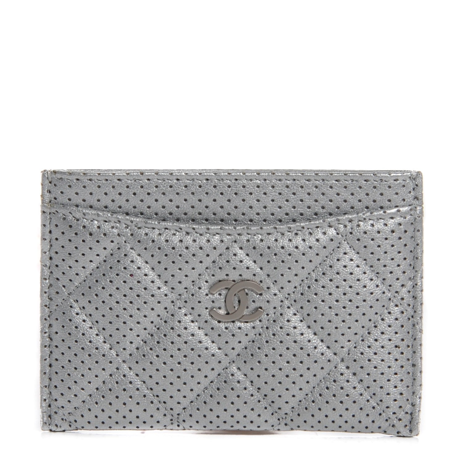 Chanel Perforated Lambskin Quilted Card Holder Light Silver 1 of 9