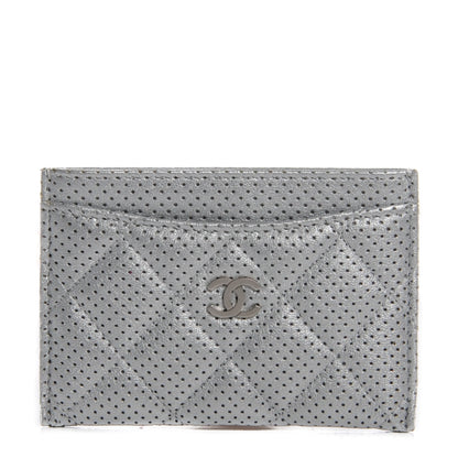 Chanel Perforated Lambskin Quilted Card Holder Light Silver 1 of 9