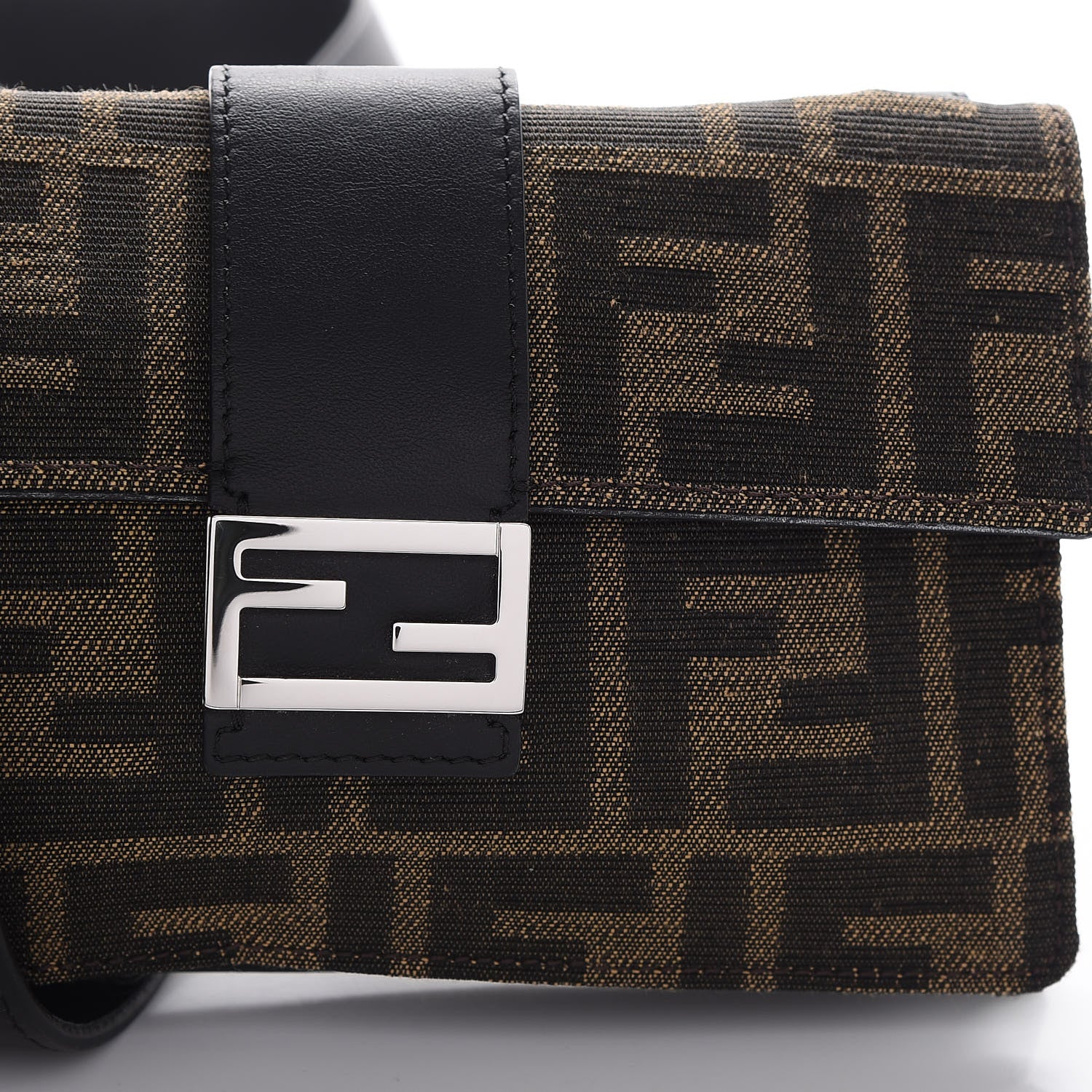 Fendi Recycled Fabric Jacquard Vitello Grace FF 1974 Baguette Belt Pouch Tobacco Moro Black 10 of 10