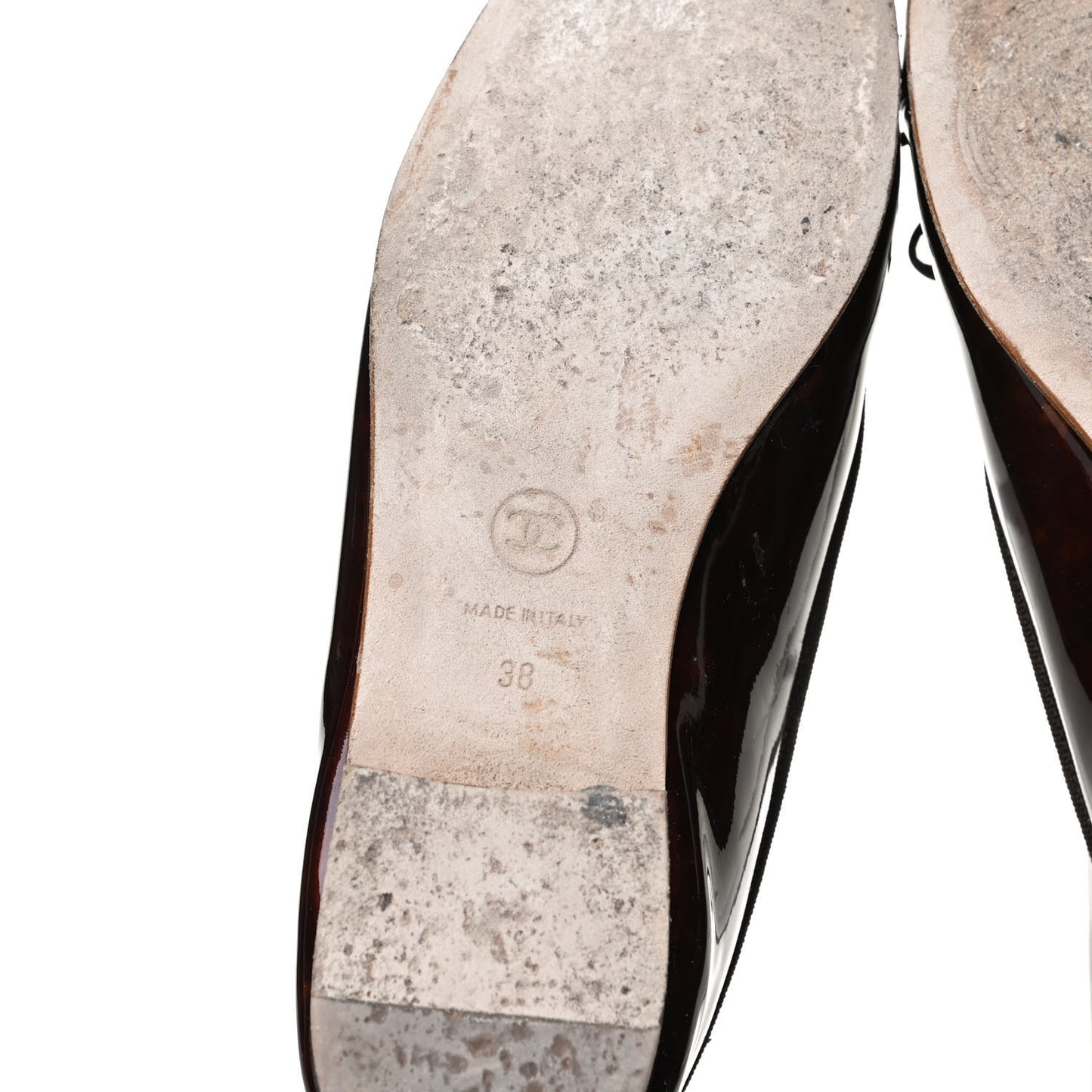 Patent Tortoise CC Cap Toe Ballerina Flats 38 Brown
