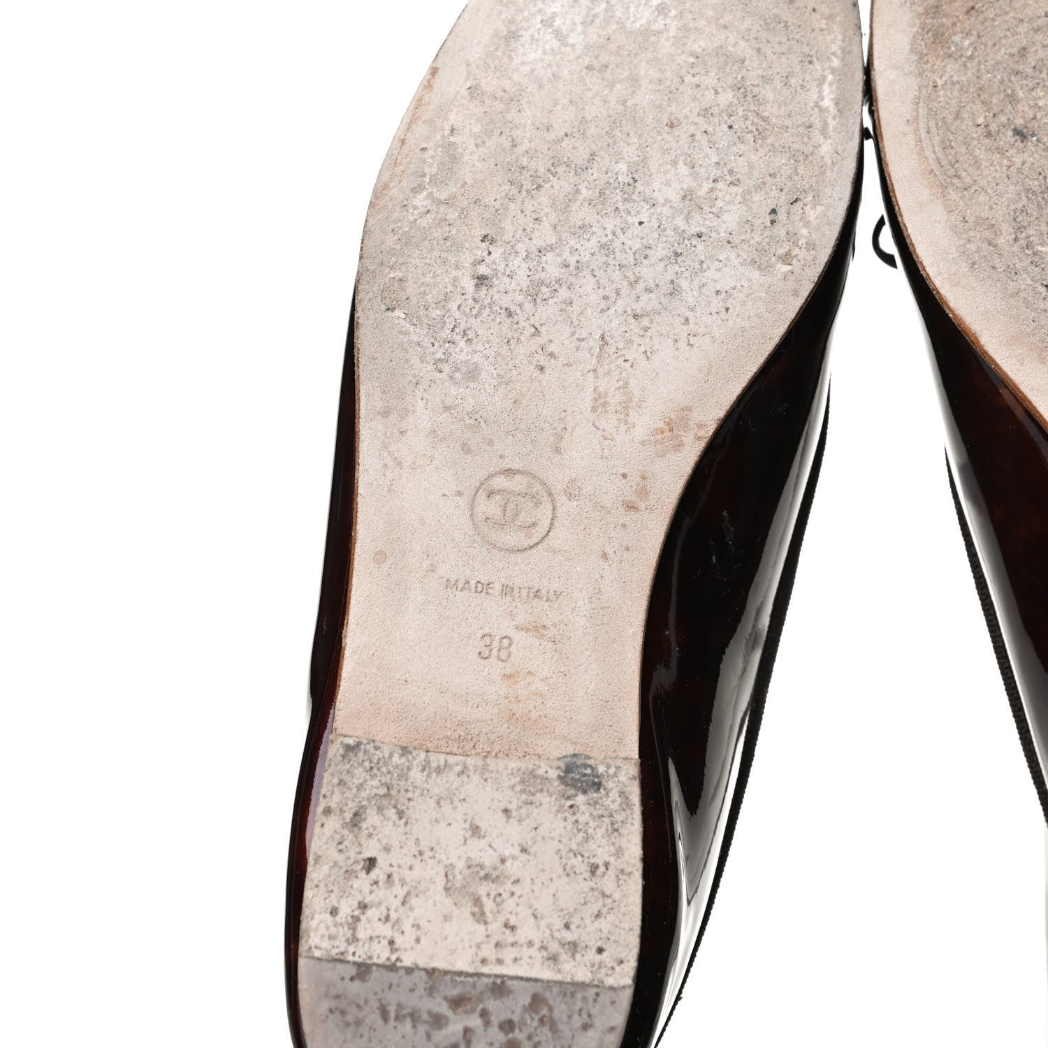 Chanel Patent Tortoise CC Cap Toe Ballerina Flats 38 Brown 8 of 12
