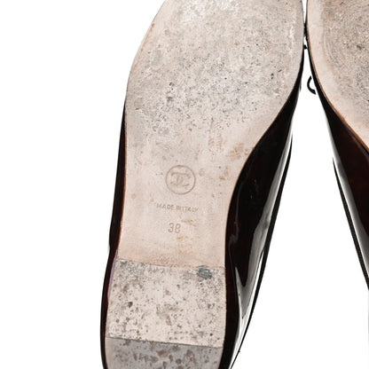 Chanel Patent Tortoise CC Cap Toe Ballerina Flats 38 Brown 8 of 12
