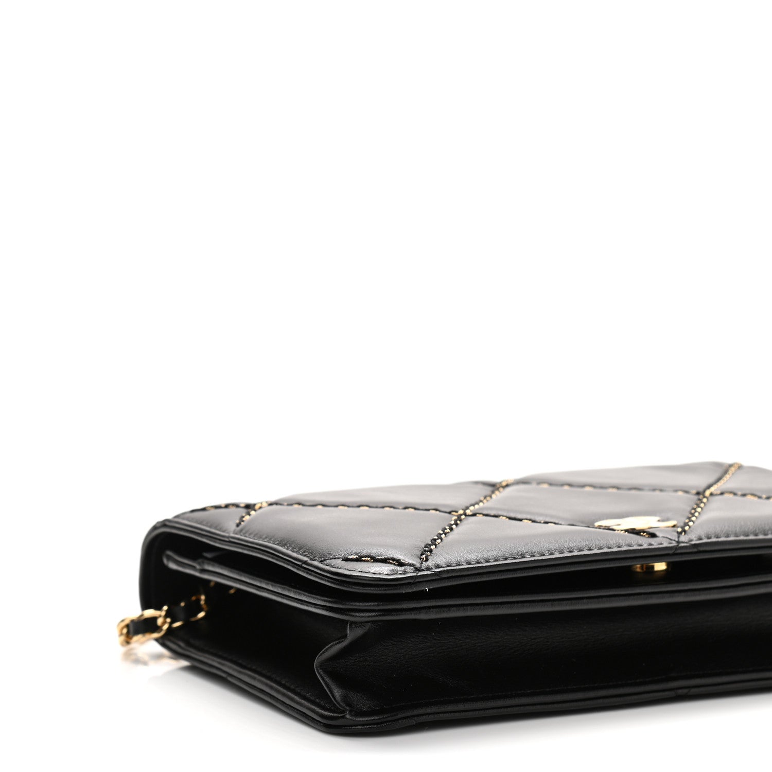 Chanel Lambskin Double Stitch Quilted Wallet On Chain WOC Black 12 of 12