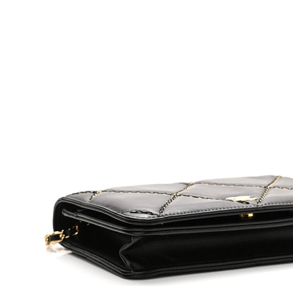 Chanel Lambskin Double Stitch Quilted Wallet On Chain WOC Black 12 of 12