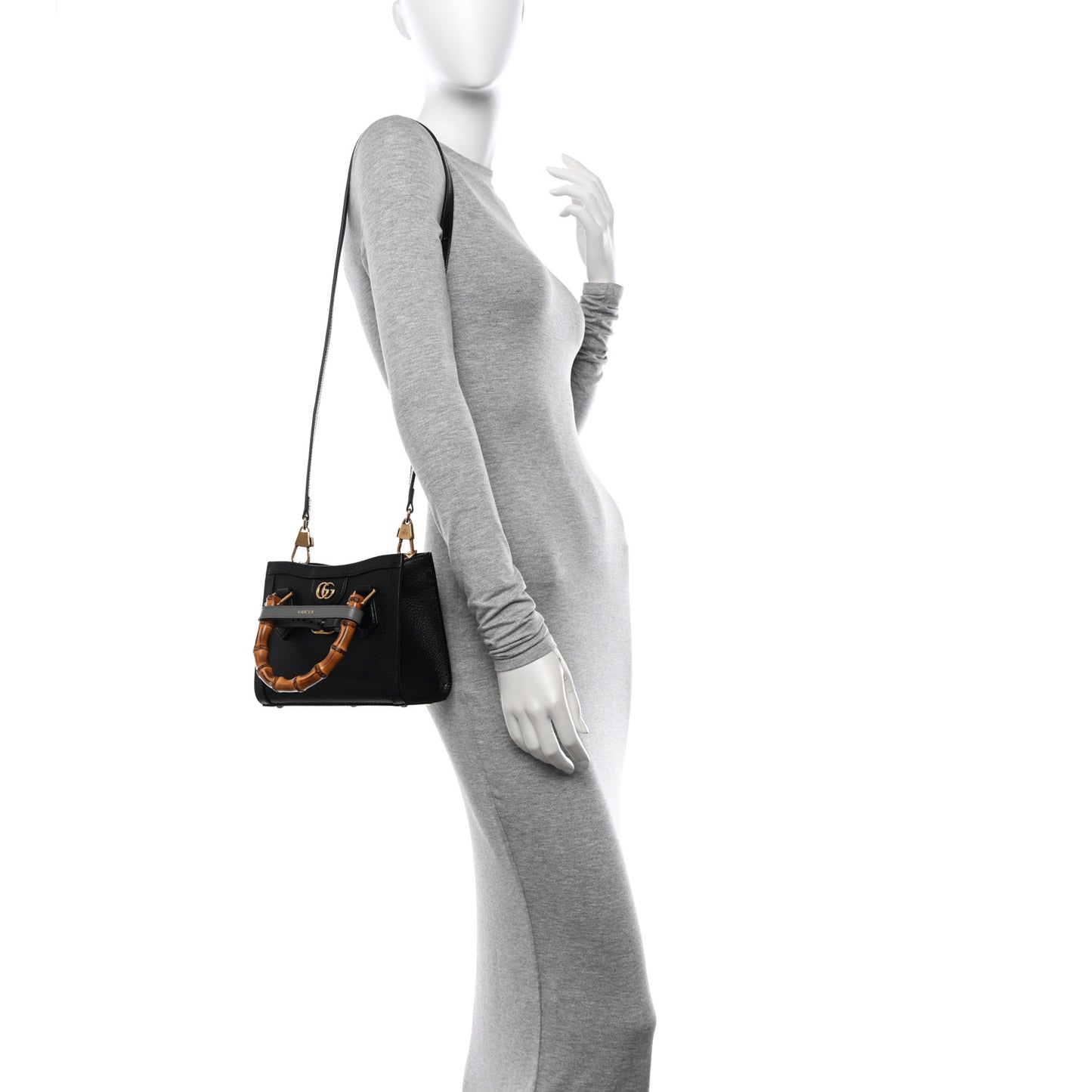 Textured Dollar Calfskin Web Mini Diana Tote Bag Black