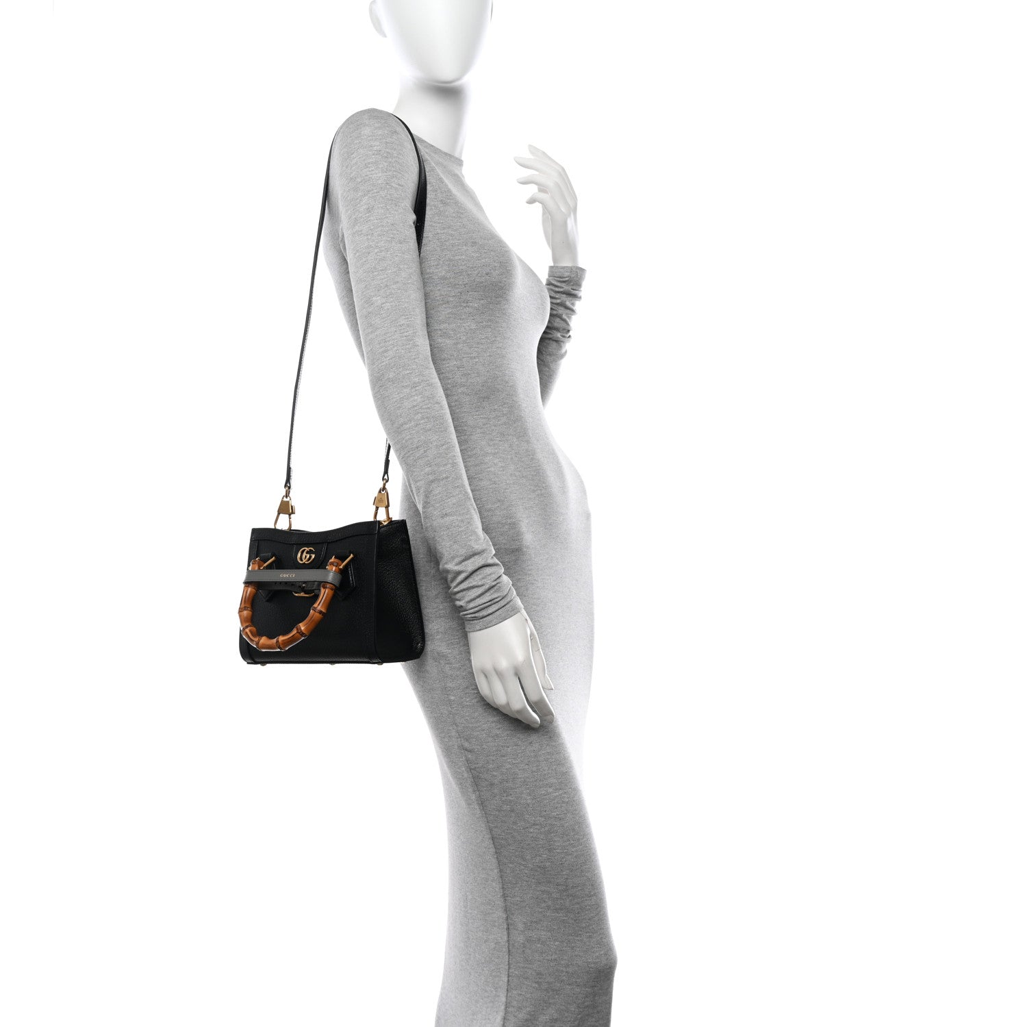 Gucci Textured Dollar Calfskin Web Mini Diana Tote Bag Black 2 of 10