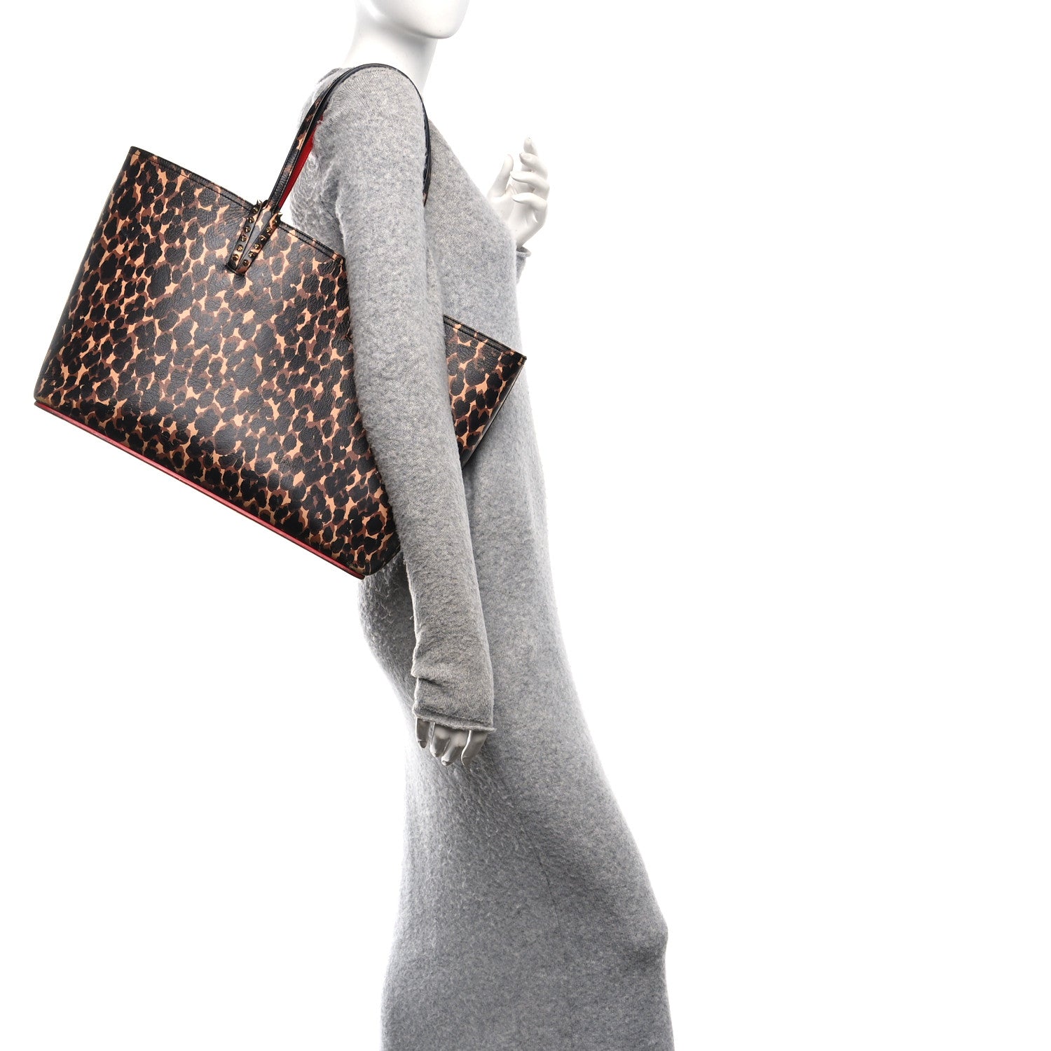 Christian Louboutin Calfskin Leopard Print Spikes East West Cabata Tote Brown 2 of 10