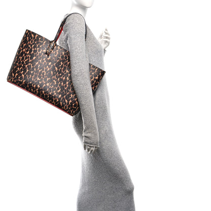 Christian Louboutin Calfskin Leopard Print Spikes East West Cabata Tote Brown 2 of 10