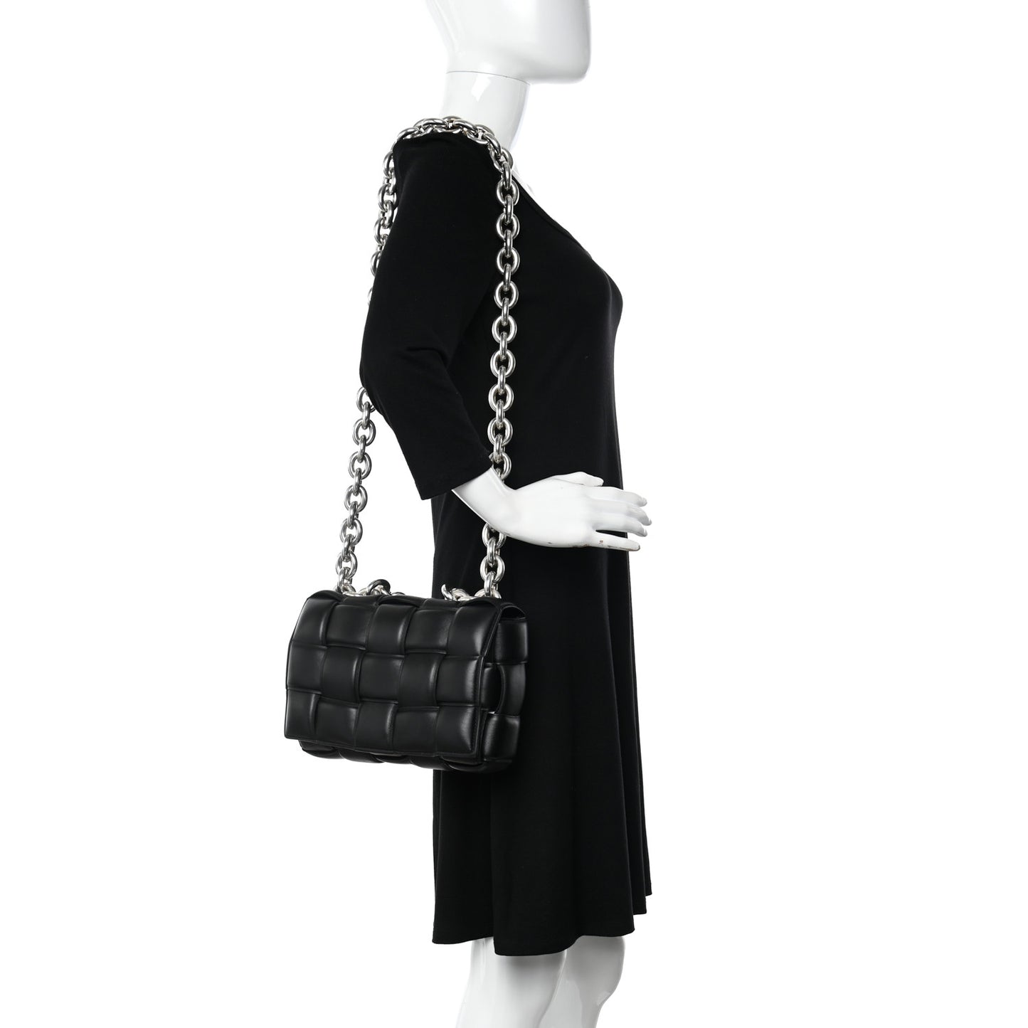Lambskin Maxi Intreccio Padded Chain Cassette Crossbody Bag Black