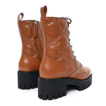 Gucci Cordovan Lux Nappa GG Matelasse Lace Up 60mm Combat Boots 37.5 Dark Hazel Brown 5 of 9