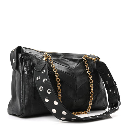 Valentino Garavani Shiny Nappa Crystal Chevron Patchwork Medium Panthea Bag Black 2 of 9