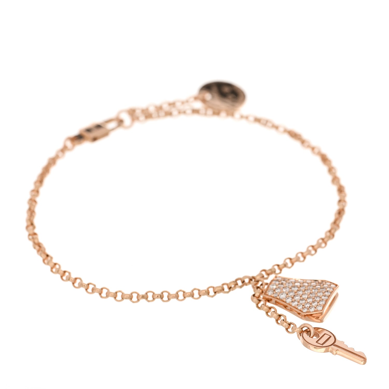 Hermes 18K Rose Gold Diamond PM Kelly Clochette Bracelet SH 1 of 4