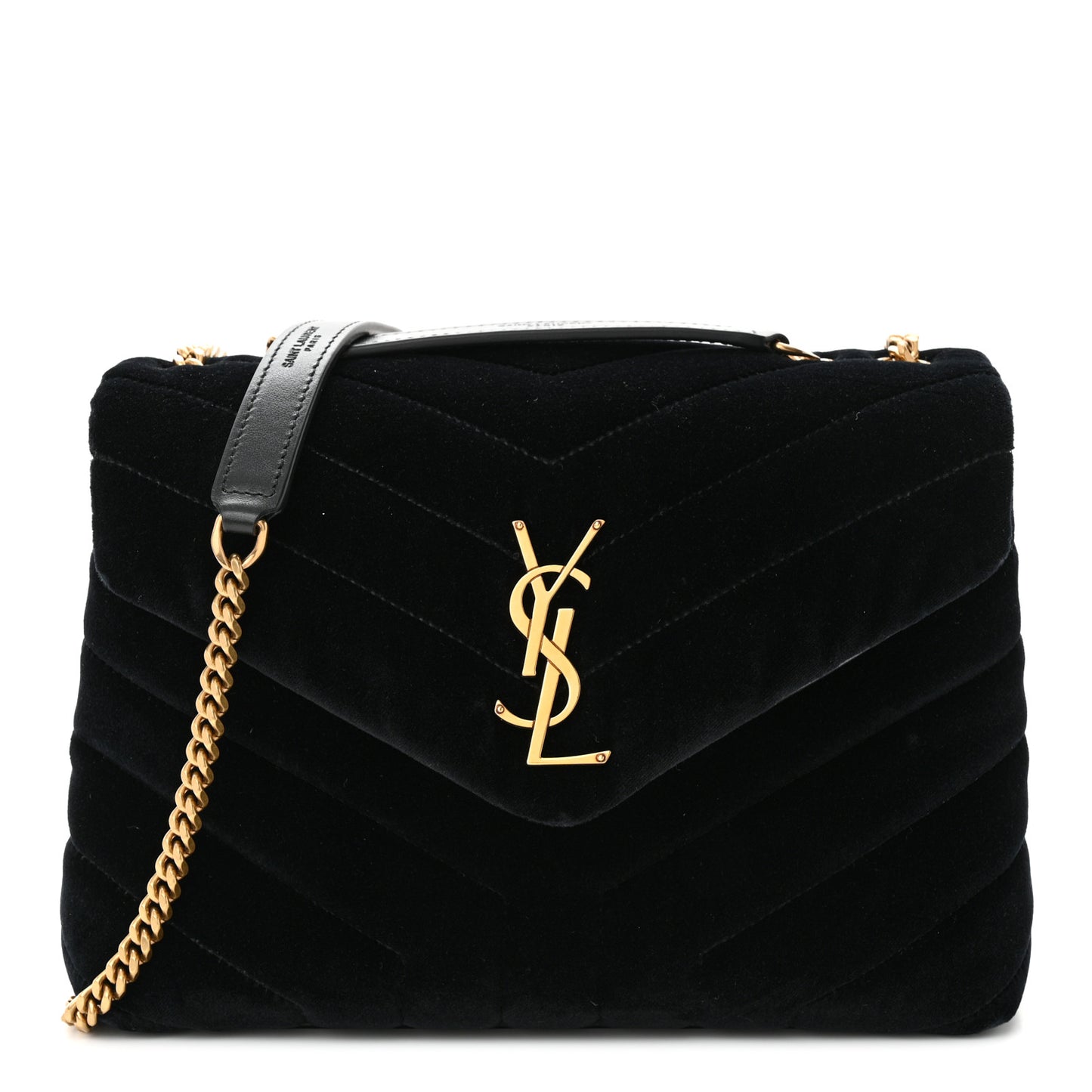 Velvet Y Quilted Monogram Small Loulou Chain Satchel Black