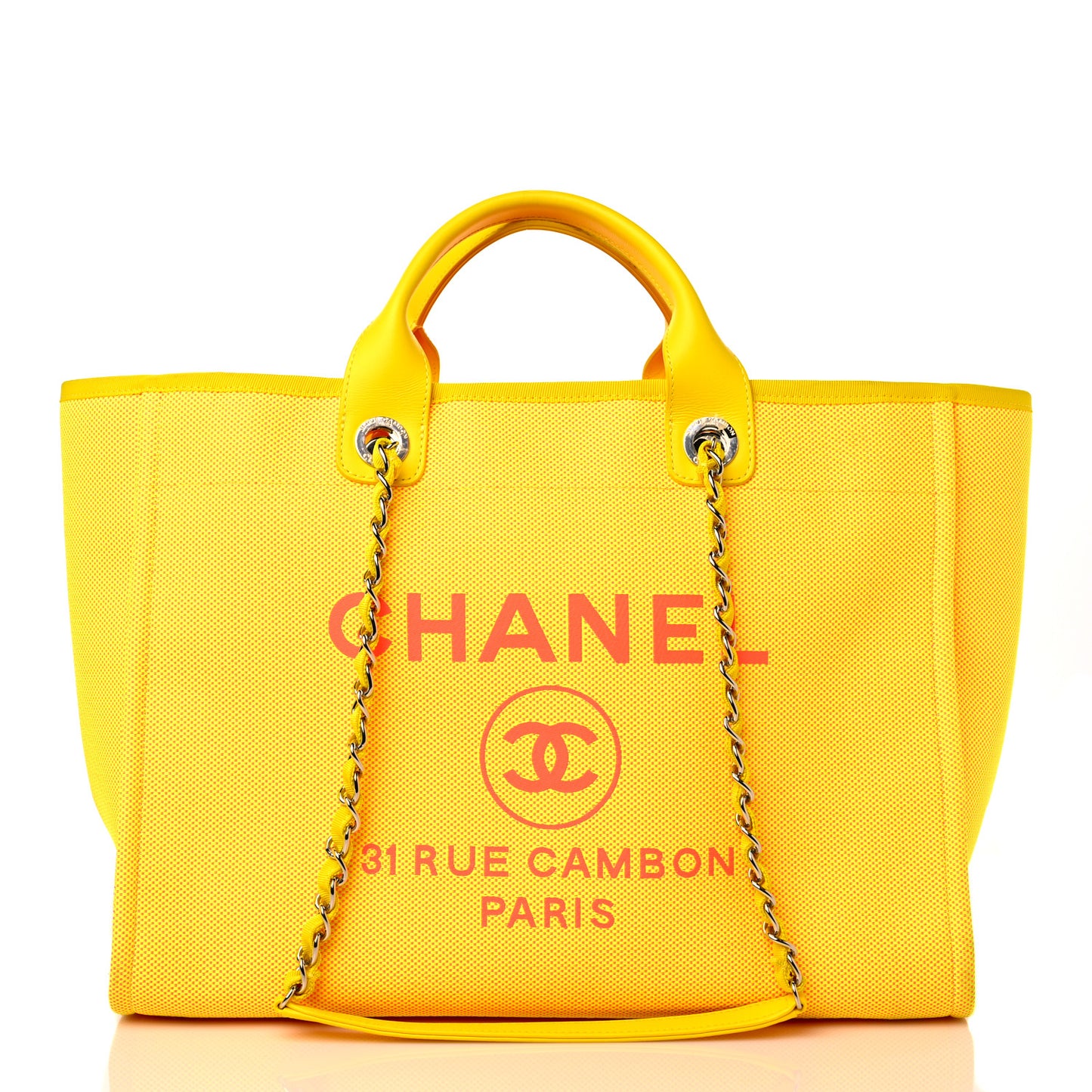Mixed Fibers Calfskin Deauville Medium Tote Yellow Orange