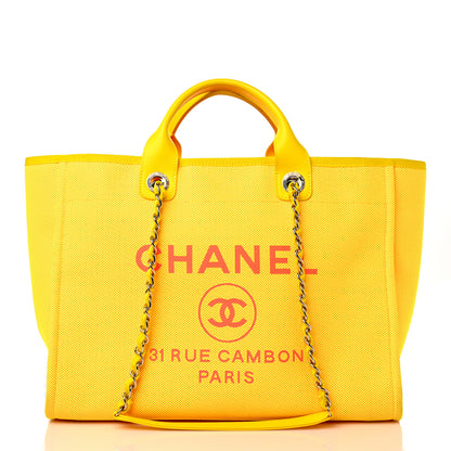 Chanel Mixed Fibers Calfskin Deauville Medium Tote Yellow Orange 3 of 17