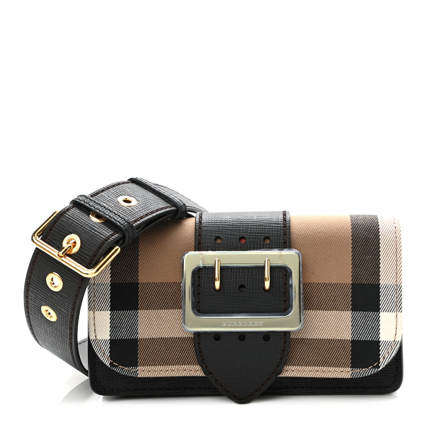 House Check Bridle Calfskin Small Madison Buckle Bag Black