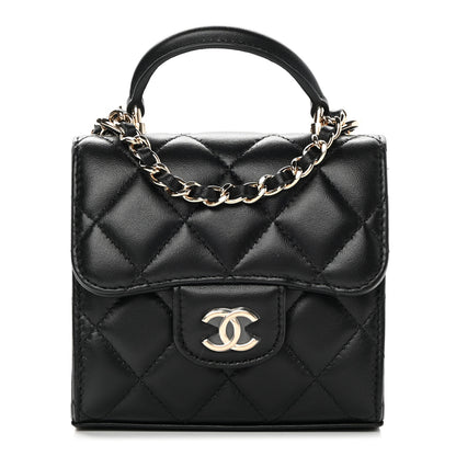 Chanel Lambskin Quilted Top Handle Flap Clutch With Chain Black 1 of 12