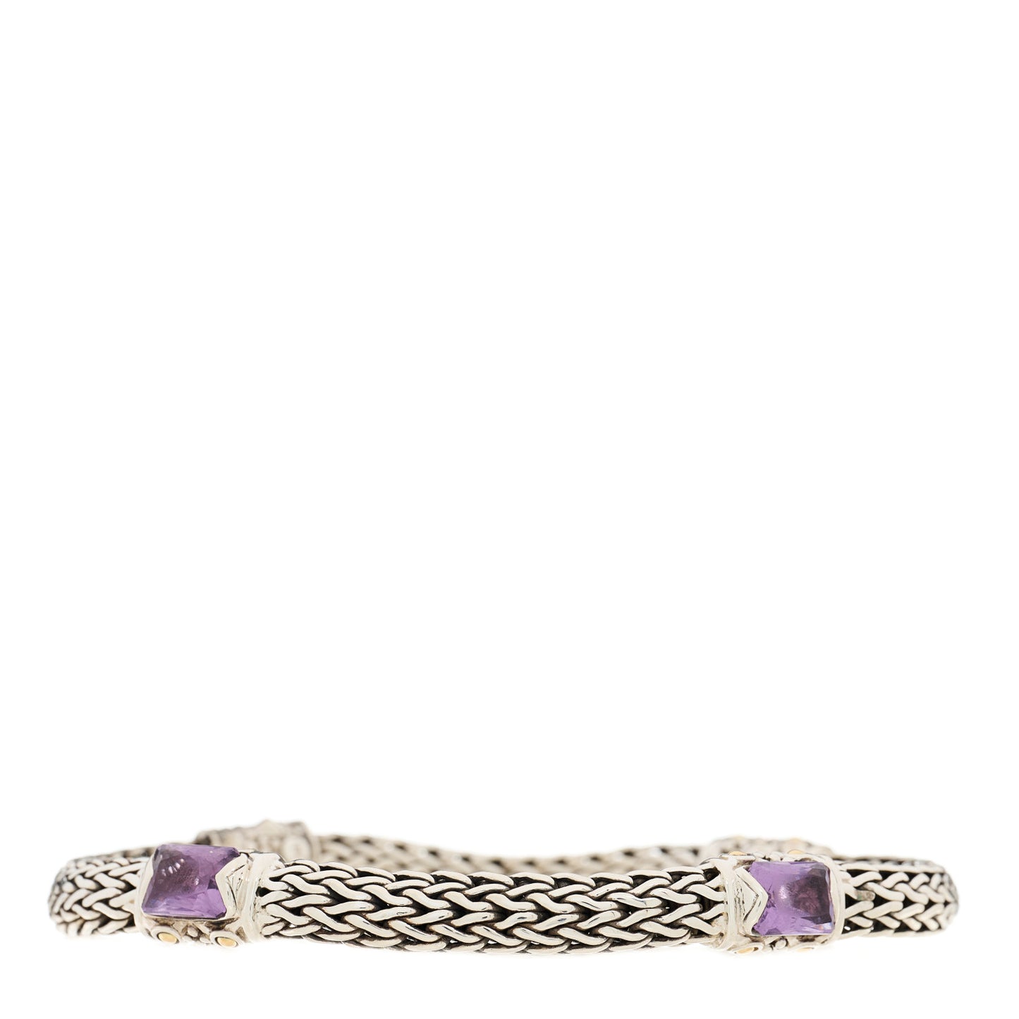 Sterling Silver 18K Yellow Gold Amethyst Classic Chain Station Bracelet