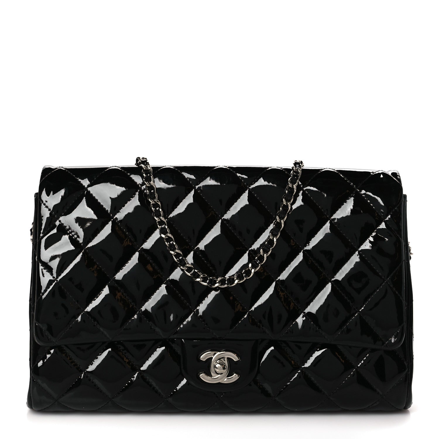 Chanel Patent Quilted Clutch with Chain Flap Black 1 of 9