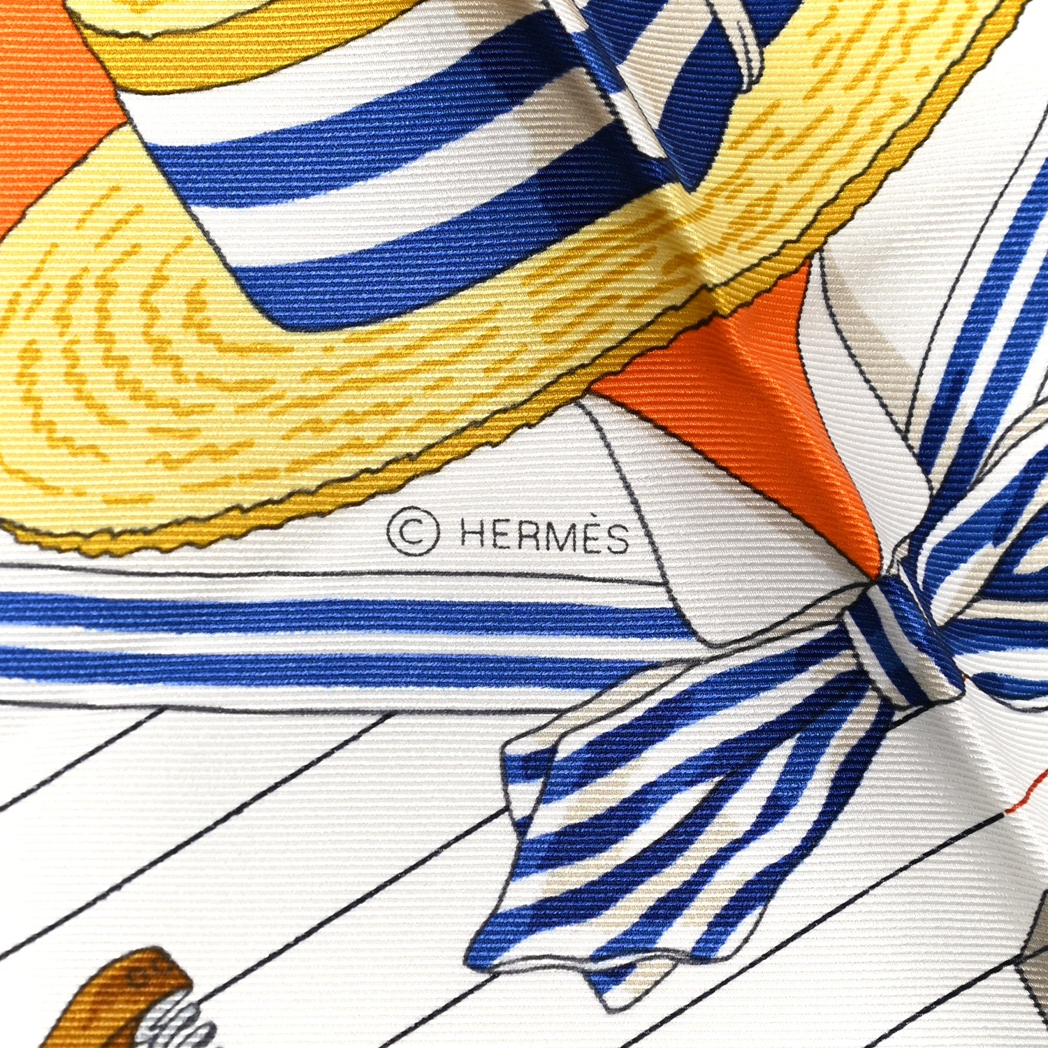 Hermes Silk Vintage Les Becanes Scarf 70 Orange White Bleu 4 of 5