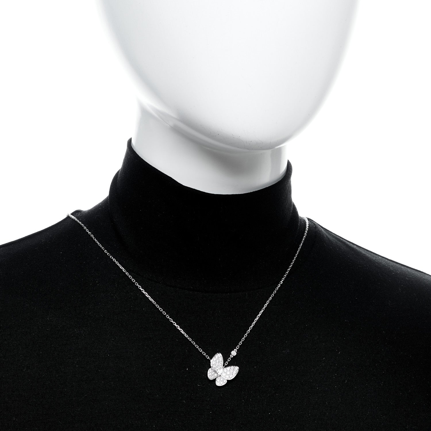 Van Cleef & Arpels 18K White Gold Diamond Two Butterfly Pendant Necklace 2 of 6