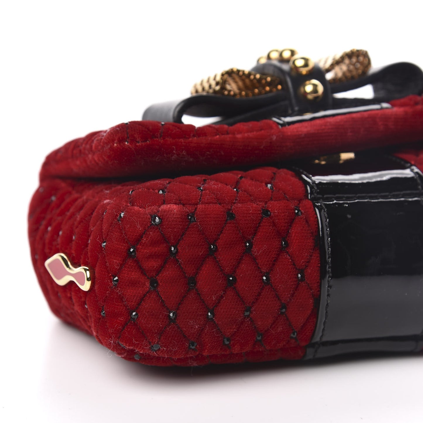 Velvet Patent Spikes Mini Sweety Charity Crossbody Bag Red Black