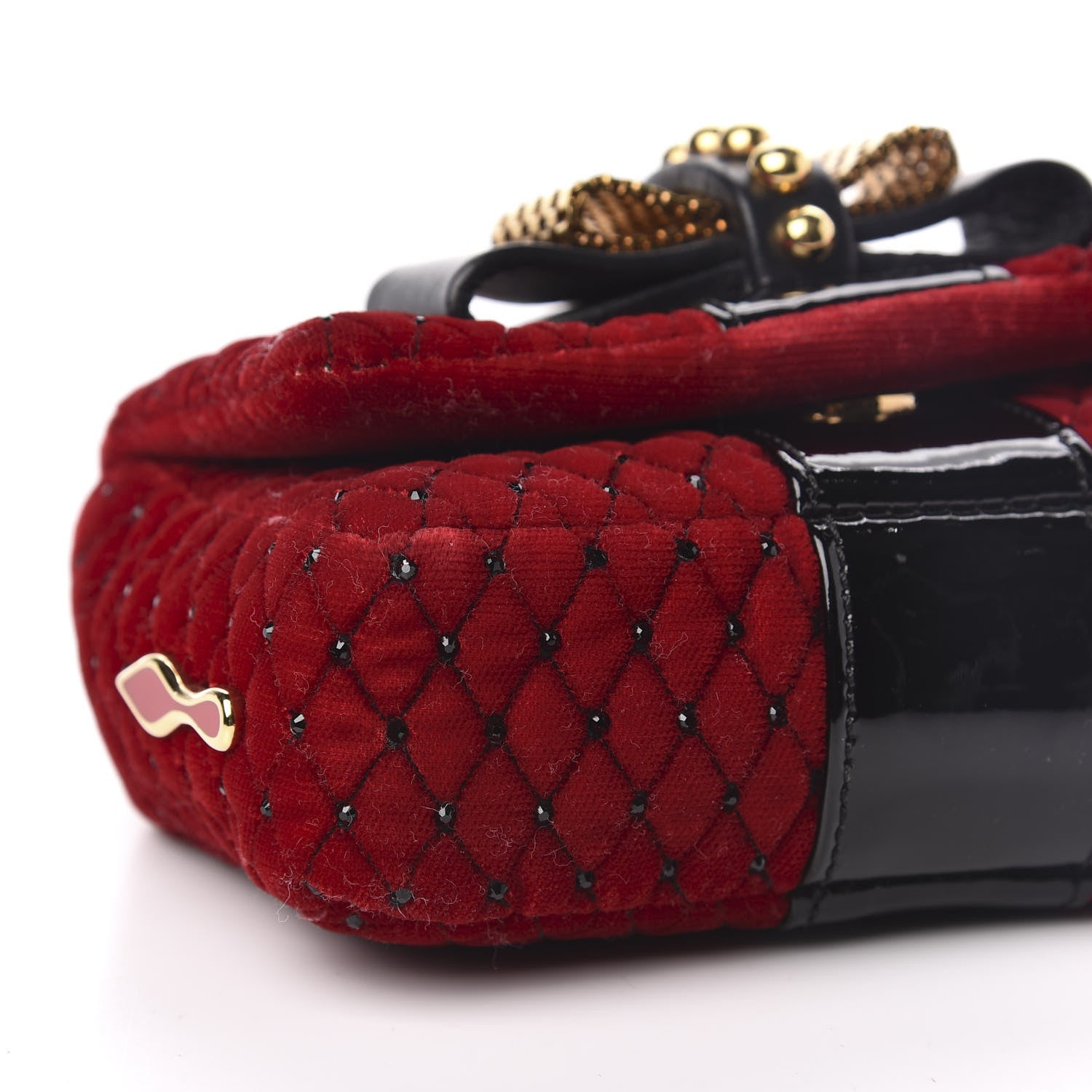 Christian Louboutin Velvet Patent Spikes Mini Sweety Charity Crossbody Bag Red Black 9 of 11