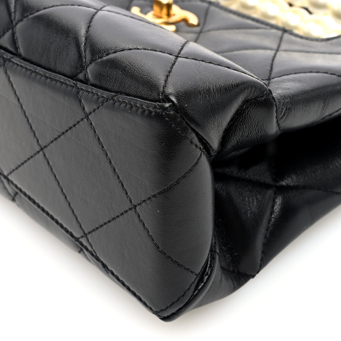 Shiny Lambskin Pearl Small Shopping Bag Black