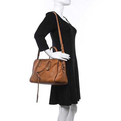 Alexander McQueen Pebbled Calfskin Small Skull Padlock Zip Around Tote Camel 3 of 10
