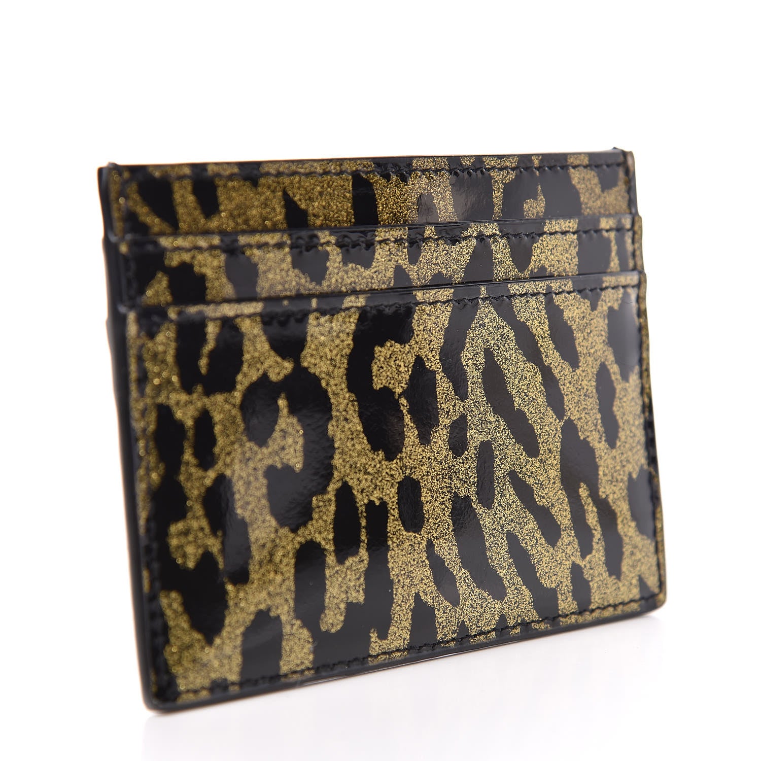 Saint Laurent Patent Glitter Leopard Monogram Credit Card Case Black Multi 3 of 7