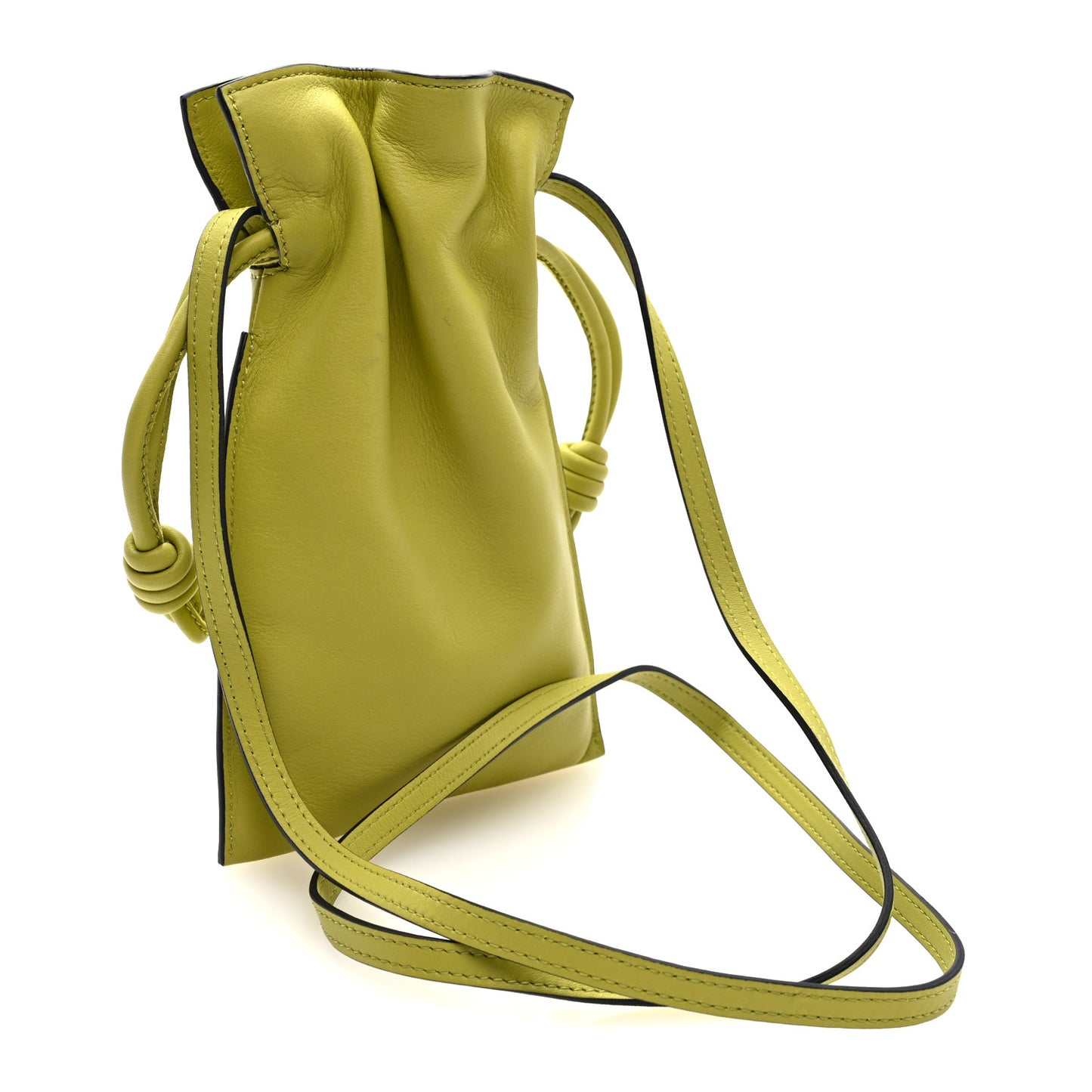 Calfskin Mini Drawstring Flamenco Knot Crossbody Pocket Bag Lime Green