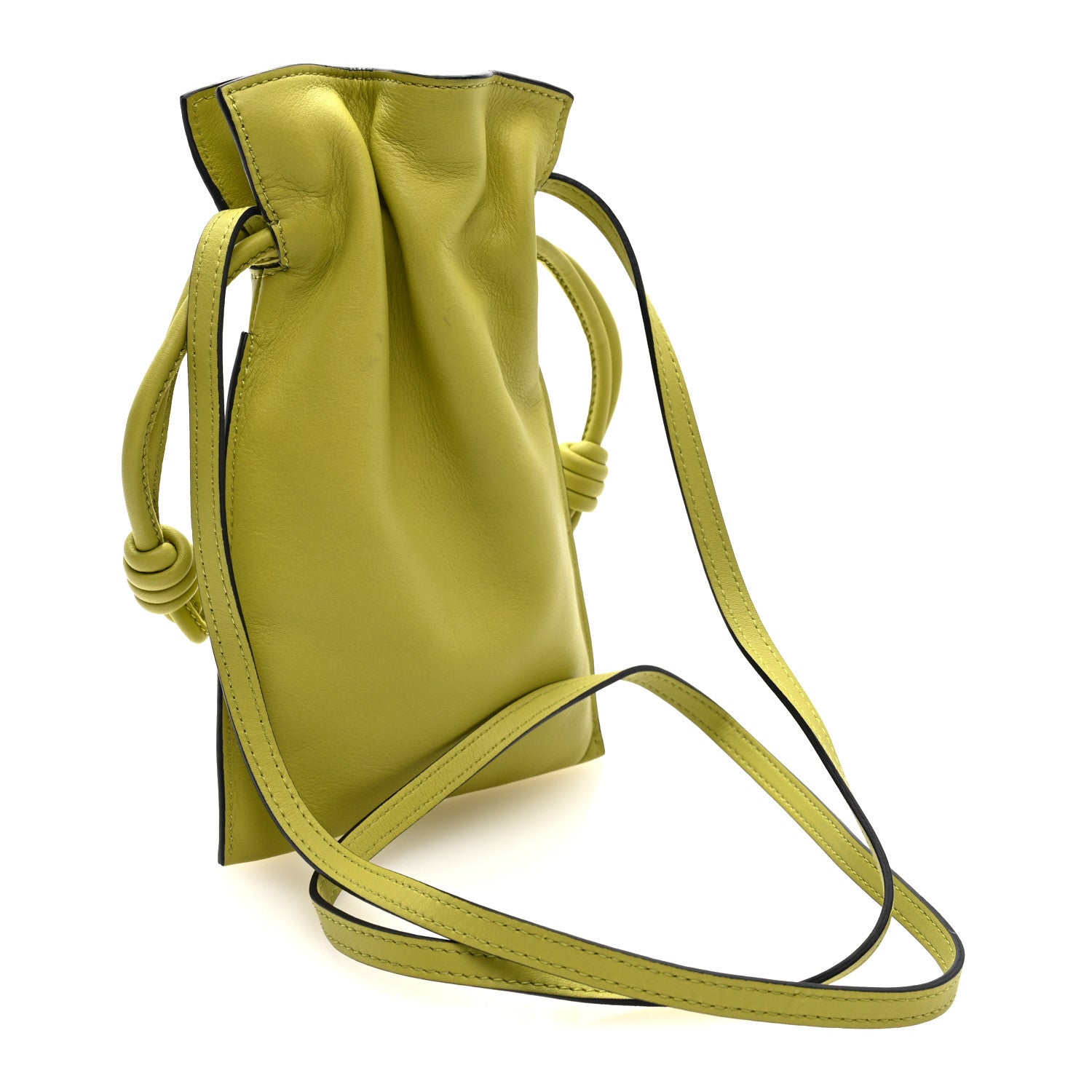 Loewe Calfskin Mini Drawstring Flamenco Knot Crossbody Pocket Bag Lime Green 3 of 9