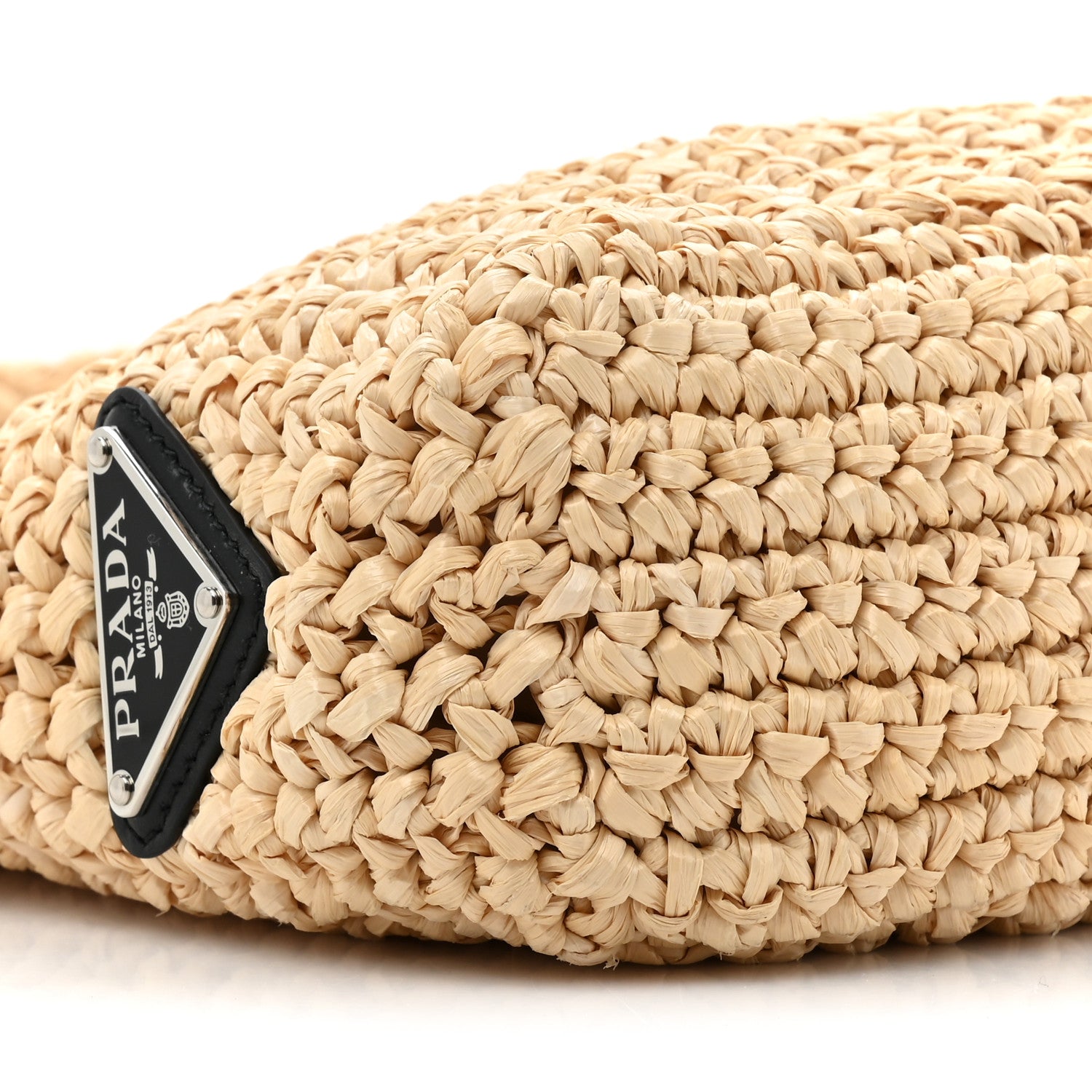 Prada Yarn Raffia Effect Crochet Embroidered Small Logo Tote Naturale 8 of 8