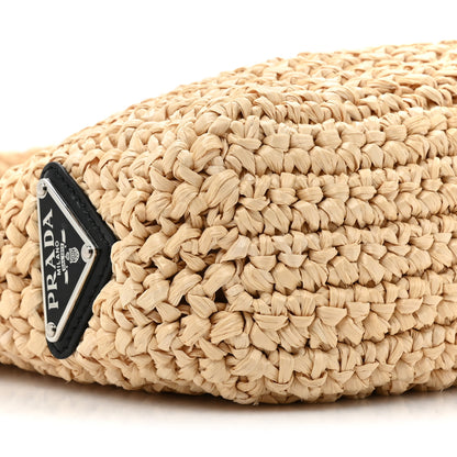 Prada Yarn Raffia Effect Crochet Embroidered Small Logo Tote Naturale 8 of 8