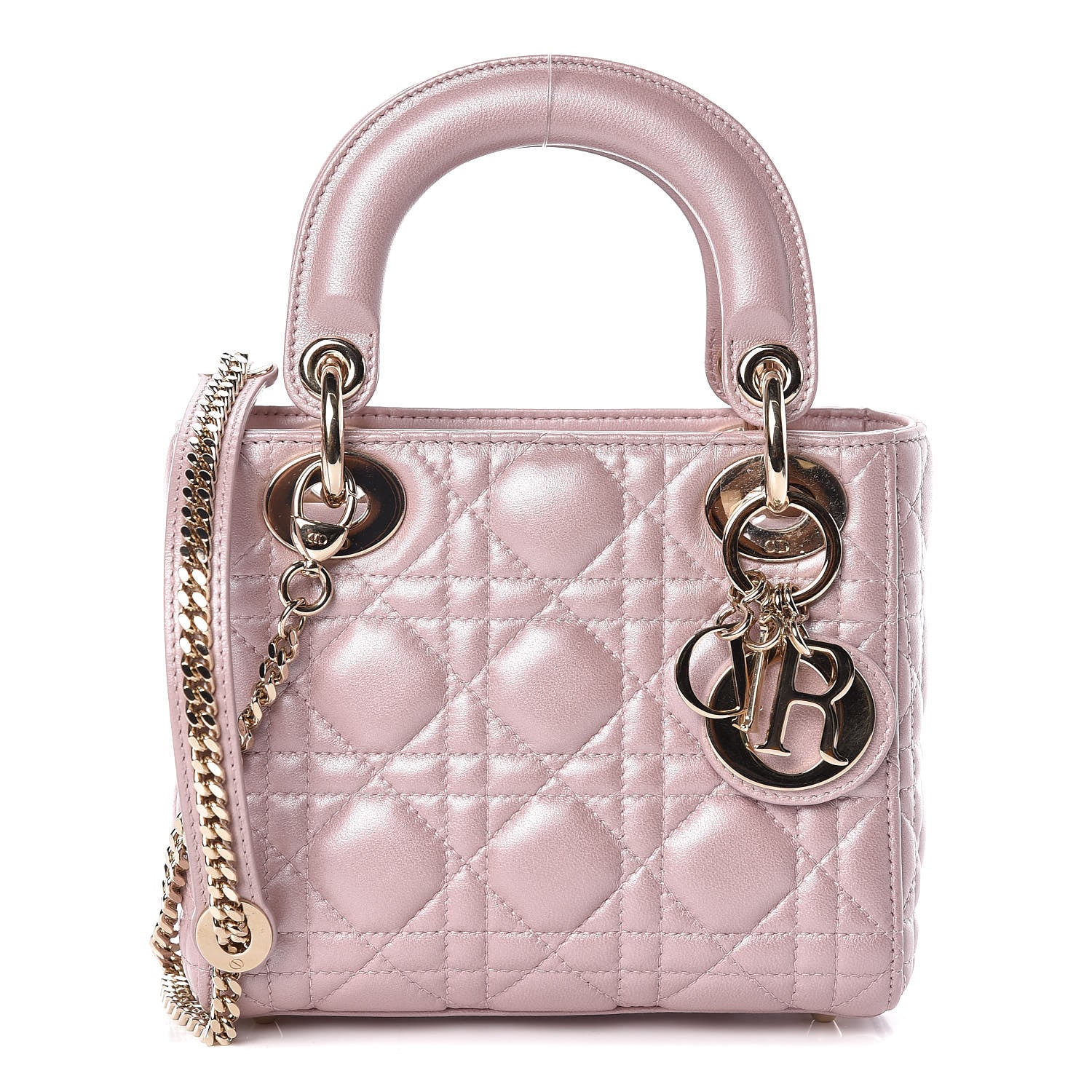 Christian Dior Metallic Lambskin Cannage Mini Lady Dior Lotus 1 of 14