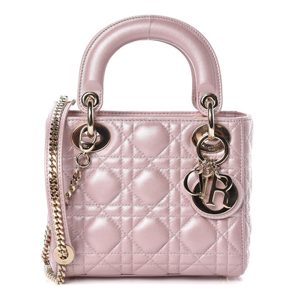 Christian Dior Metallic Lambskin Cannage Mini Lady Dior Lotus 1 of 14