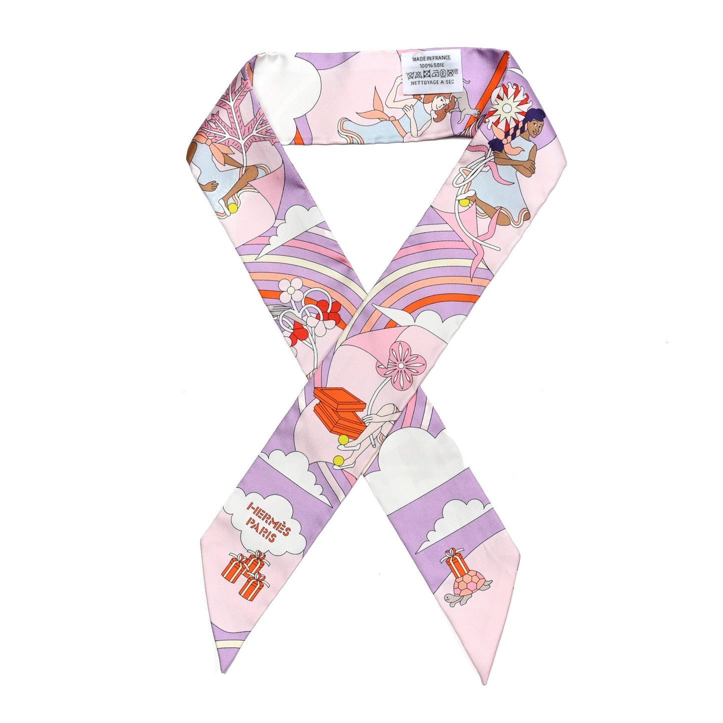 Silk Carres Volants Twilly Lilas Rose Pale Or