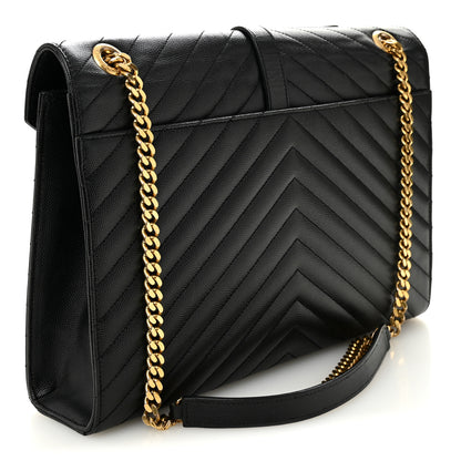 Saint Laurent Grain De Poudre Matelasse Chevron Large Monogram Satchel Black 3 of 11