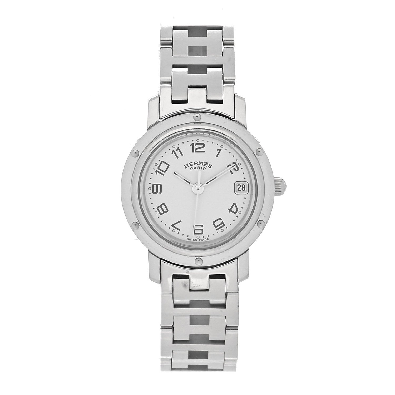 Hermes Stainless Steel 24mm Clipper Quartz Watch White 1 of 4