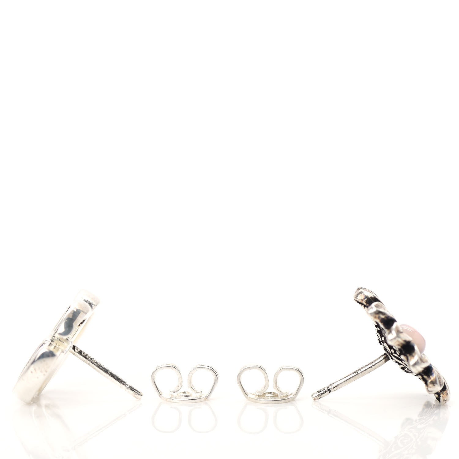 Gucci Sterling Silver Pink Mother of Pearl Flower Marmont Double G Earrings 3 of 7